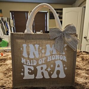 Maid of Honor Burlap Tote with Lace Bow Perfect For Your Best Friend.